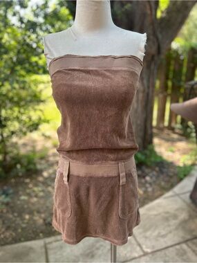 Vintage Y2K Juicy Couture cargo club brown terry cloth strapless romper petite S